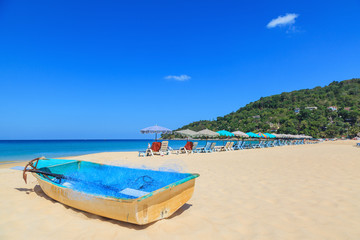 Fototapeta na wymiar Landscape of Karon Beaches with blue sky background at Phuket, Thailand.