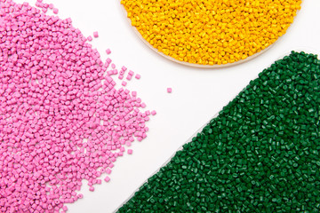 The plastic granules. Polymeric dye isolated on white background.