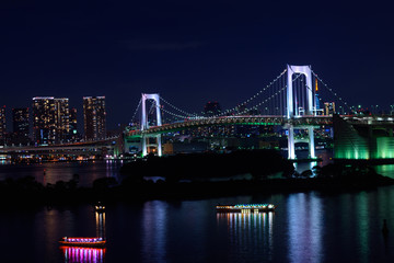 東京　お台場　東京ベイエリアの夜景とレインボーブリッジ