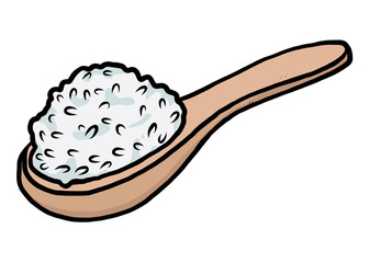 rice and wooden spoon / cartoon vector and illustration, hand drawn style, isolated on white background.