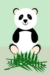 Cute panda sits at the bamboo branches