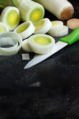 Fresh leeks whole and sliced