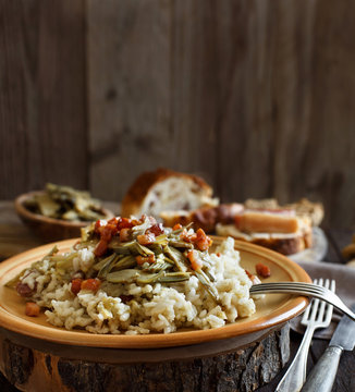Risotto with artichokes and bacon