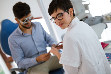 Ophthalmology concept. Patient eye vision examination in ophthalmological clinic