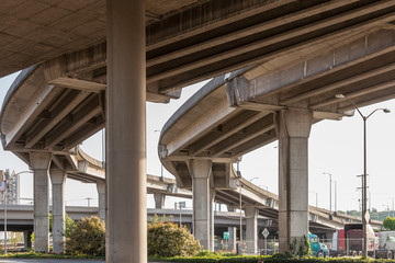 pair of curved freeway overpasses