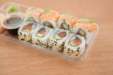 Sushi rolls with salmon