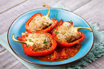 Bell pepper stuffed with meat and vegetables