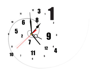 clock with many hands and numbers on white background, time management concept and confusing time concept