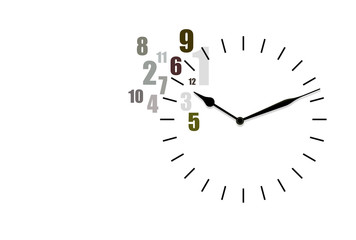 clock and numbers on white background, time management concept