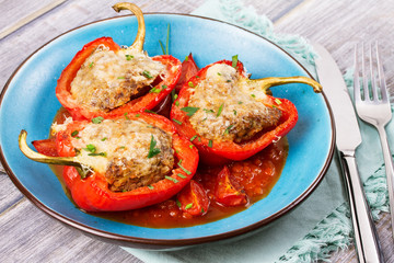 Bell pepper stuffed with meat and vegetables