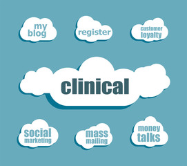 Health care concept. word clinical . Design with abstract speech bubble set