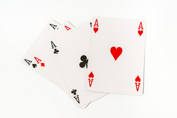 Four aces isolated on white background