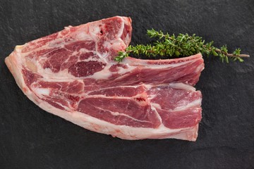 Blade chop on black slate plate