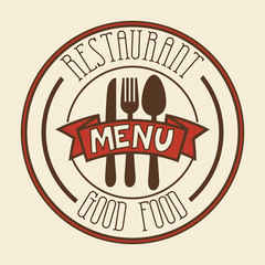 Red restaurant menu sign over beige background. Vector illustration.
