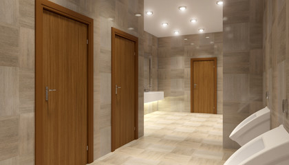 public toilet in shopping Mall, 3D rendering