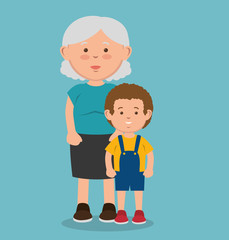 Old woman next to kid over blue background. Vector illustration.