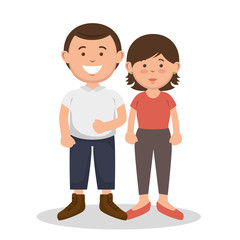 Fototapeta premium Brunette couple standing together over white background. Vector illustration.