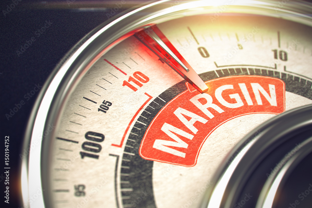 Wall mural conceptual illustration of a manometer with red needle pointing to maximum of margin. horizontal ima
