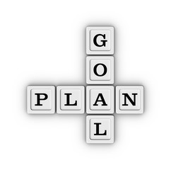 Goal Plan crossword. 3D illusration on white background.