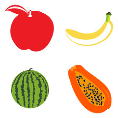 Set of different fruits on a white background, Vector illustration