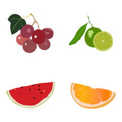 Set of different fruits on a white background, Vector illustration