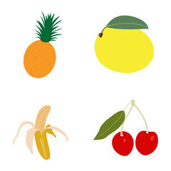 Set of different fruits on a white background, Vector illustration