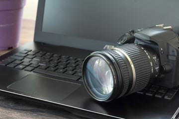 digital camera and laptop