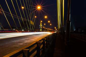 Fototapeta na wymiar Car light on Rama VIII Bridge, Bangkok, Thailand