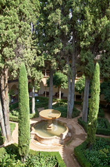Alhambra inner garden with fountain.