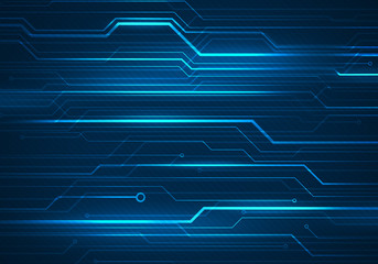 Digital concept illustration with circuit microchip on blue background.