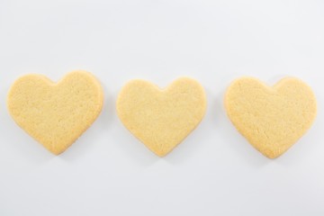 Close-up of three heart shape cookies