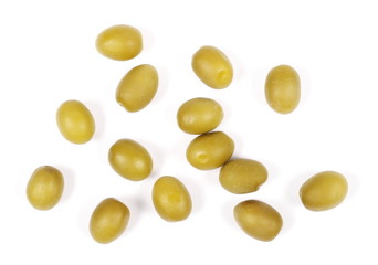 Green olives isolated on white background