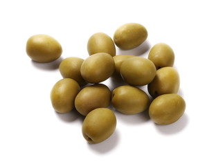 Green olives isolated on white background