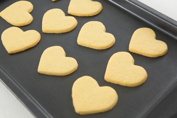 Heart shape cookies on tray
