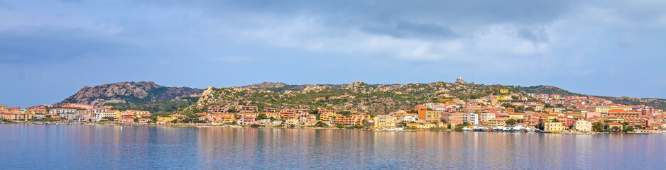 Fototapeta na wymiar View the town of La Maddalena from ferry boat, northern Sardinia, Italy