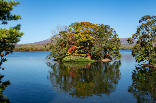 Idyllic Autumn Leaves Season in Onuma Quasi National Park, Hokkaido, Japan