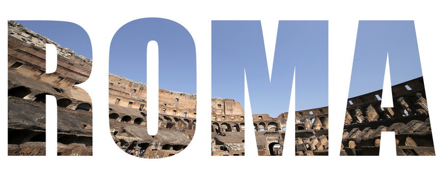 Rome text background with Colosseum