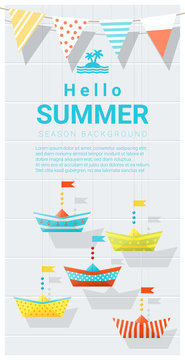 Hello summer background with colorful paper ship , vector , illustration