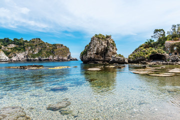 Fototapeta na wymiar Beach at Isola Bella in Taormina, Sicily, Italy