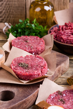Organic raw ground beef meat burger steak cutlets