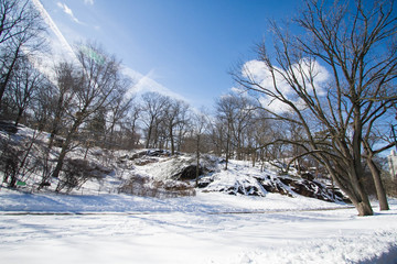 Snow and blue sky at Central Park