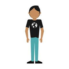faceless man wearing t shirt with planet earth on it icon image vector illustration design 