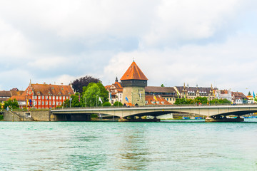 The Rheintorturm tower on shore of the bodensee lake, Konstanz, Germany