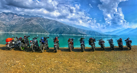 14 Bikes 14 Riders - Bike road trip from Delhi to Chamba, Uttarakhand, India. Bike riding trip in the mountains of Uttarakhand. Landscape of Chamba Uttarakhand. Travel in India. - Image