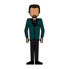 colorful caricature image faceless man formal suit and beard vector illustration
