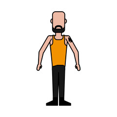 colorful caricature image faceless man bald with beard and tattoo vector illustration