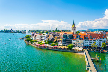 Panorama view of a marina of the german city Friedrichshafen.