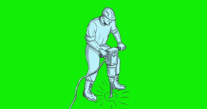 Construction Worker Operating Jackhammer 2D Animation