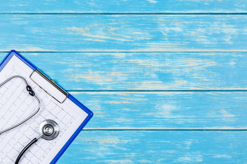 Obraz premium Medical concept on a blue wooden background.