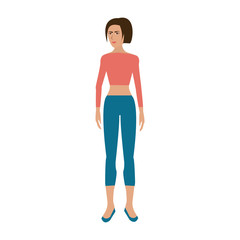 young pretty woman wearing crop top and pants icon image vector illustration design